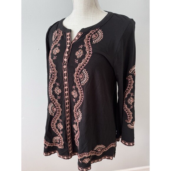 J. Jill Black Embroidered V Neck Boho Tunic Top Women’s Size‎ Small - Picture 2 of 7